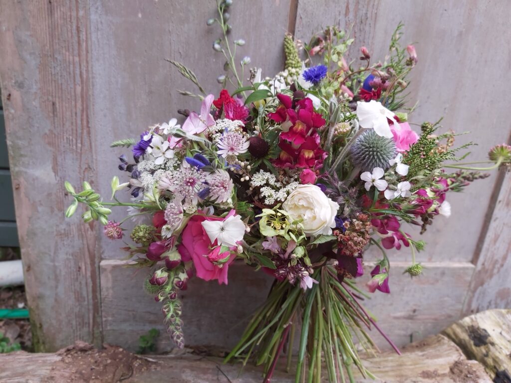 Summer bouquet in pink and white by Camomile and Cornflowers.
