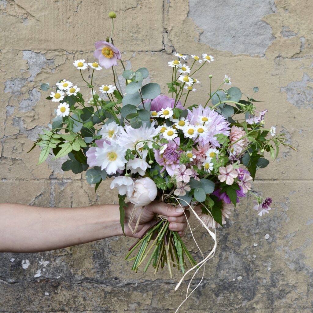 Hand tied bouquet of British grown autumn flowers by Harebell and Bee Gloucestershire